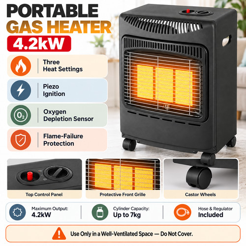 Gas heater portable 2kw - gas, 4.2kw
